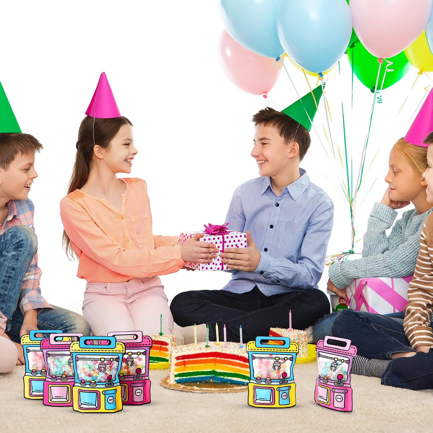 40 Pcs Goodie Bags Stuffers for Kids Birthday Goodie Bags Cartoon Snack Candy Treat Party Favor Plastic Gift Handbags Bulk with Handle for Back to School Supplies(7.2 x 8.4 Inch,Game Style)