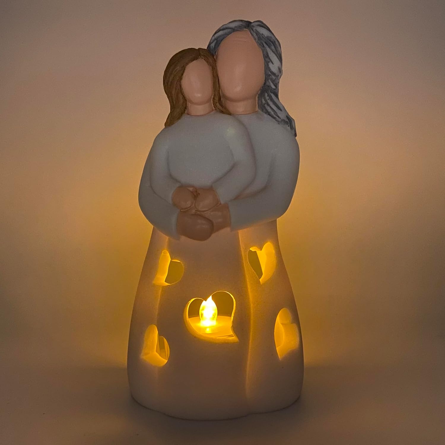 Hand-Painted Grandma-Granddaughter Candle Holder Statue Gift, with Flickering LED Candle | Gigi Grandmother Birthday Gift, Unique Nana Present Ideas for Christmas, Greeting Card Included