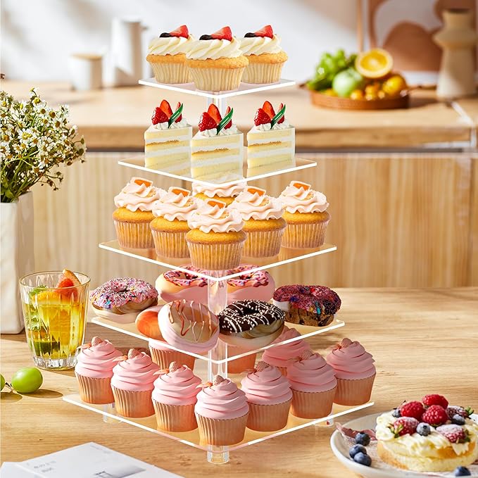 Cupcake Stand for 50 Cupcakes, 5 Tier Cupcake Holder, Large Clear Cupcake Tower, Acrylic Cupcake Stand, Cupcake Display Stand for Party, Wedding, Birthday, Baby Shower, Halloween