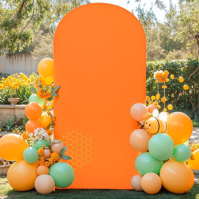 6.6FT Orange Arch Backdrop Cover - Polyester Fitted Wedding Arch Stand Covers Round Top Chiara Arch Backdrop Cover for Birthday Party Banquet Photo Background Decoration