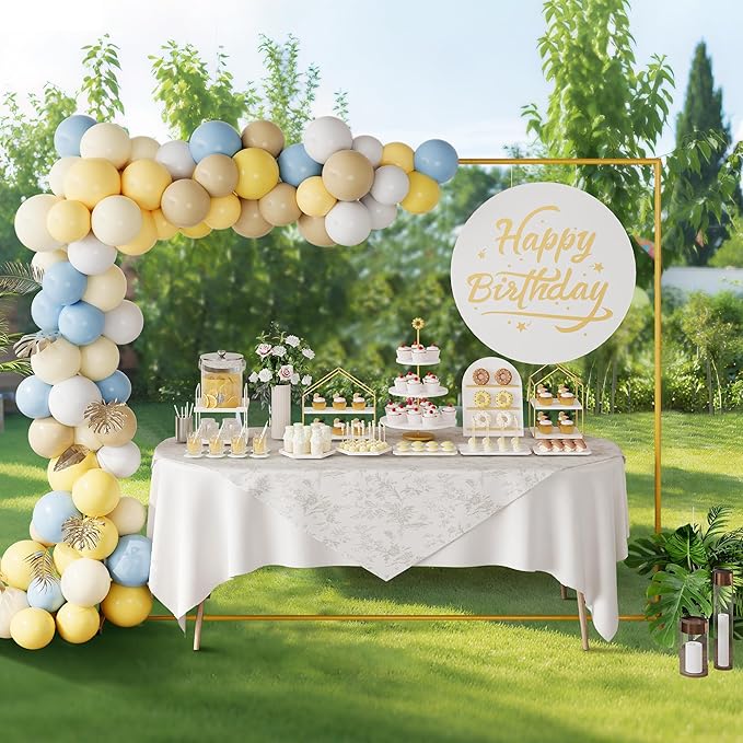 Walensee 7.9FTx6.6FT Gold Wedding Arch Backdrop Stand, Adjustable Square Metal Arch Frame for Ceremony Party Birthday Baby Shower Bridal AnniversaryGarden Balloon Photo Decoration