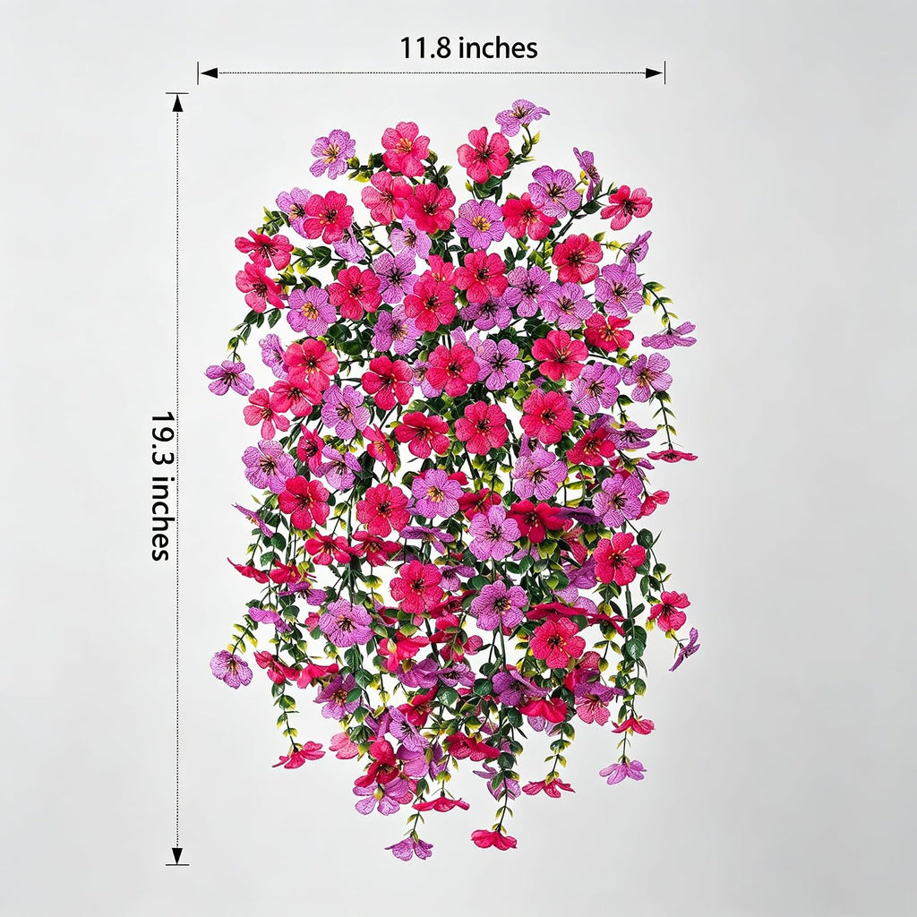 HyeFlora 2Pcs Fake Flowers Artificial Floral for Outdoors Decorations, Outside Flower Decor, UV Resistant Silk Flower for Front Porch Patio Garden(Purple and Hotpink)