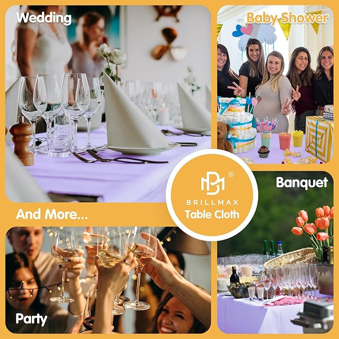 BRILLMAX 8 Pack Lavender Tablecloths for 6 Foot Rectangle Tables 60 x 102 Inch - 6ft Rectangular Bulk Linen Polyester Fabric Washable Cloth Cover for Wedding Reception Banquet Birthday Party