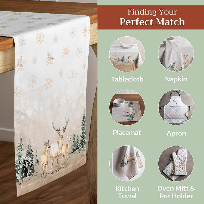 Maison d' Hermine Table Runner 100% Cotton Double Layer Table Runners 72 inches Long for Thanksgiving Christmas Decorations Home Kitchen Dining Party Wedding (Deer in The Woods, 14.5" x 72")