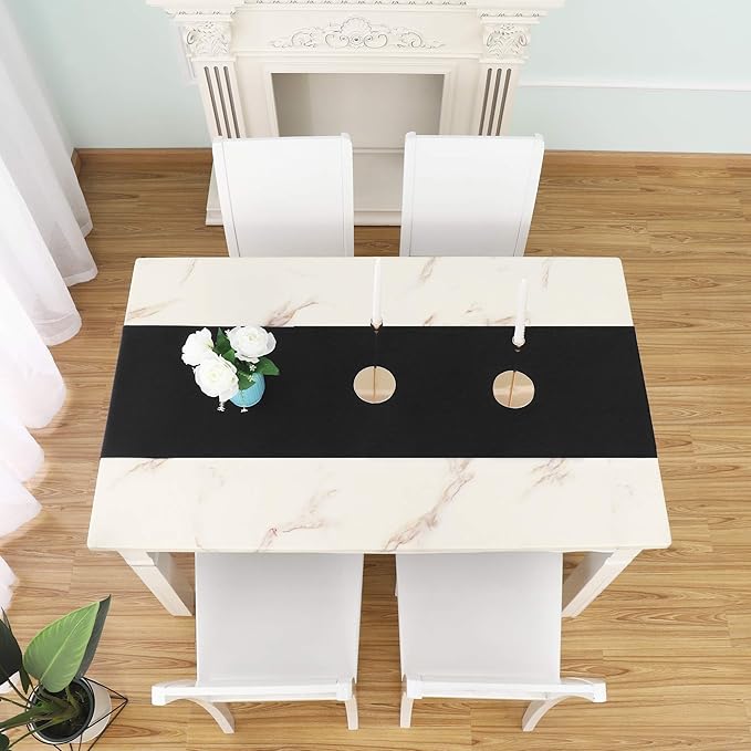 DUALIFE Jet Black Table Runner 14x72 inch Solid Color Thick Polyester Decorative Cloth Handcrafted for Wedding Party Birthday Graduations Banquet,Restaurant & Outdoors 1 Piece