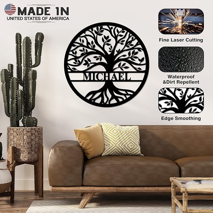Personalized Wedding Gift for Couple, Custom Tree of Life Metal Wall Art Sign, Monogram Family Last Name Outdoor Decor Sign, Christmas Valentine's Day Housewarming Gifts