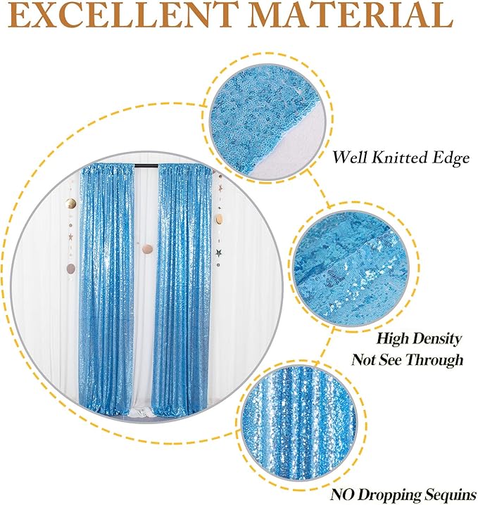 ShinyBeauty Sequin Curtains 4 Panels Baby Blue | Sparkle Photo Backdrop for Parties & Events | 2Ft x 8Ft Shimmer Fabric Background | Elegant & Durable | Perfect for Weddings & Baby Showers
