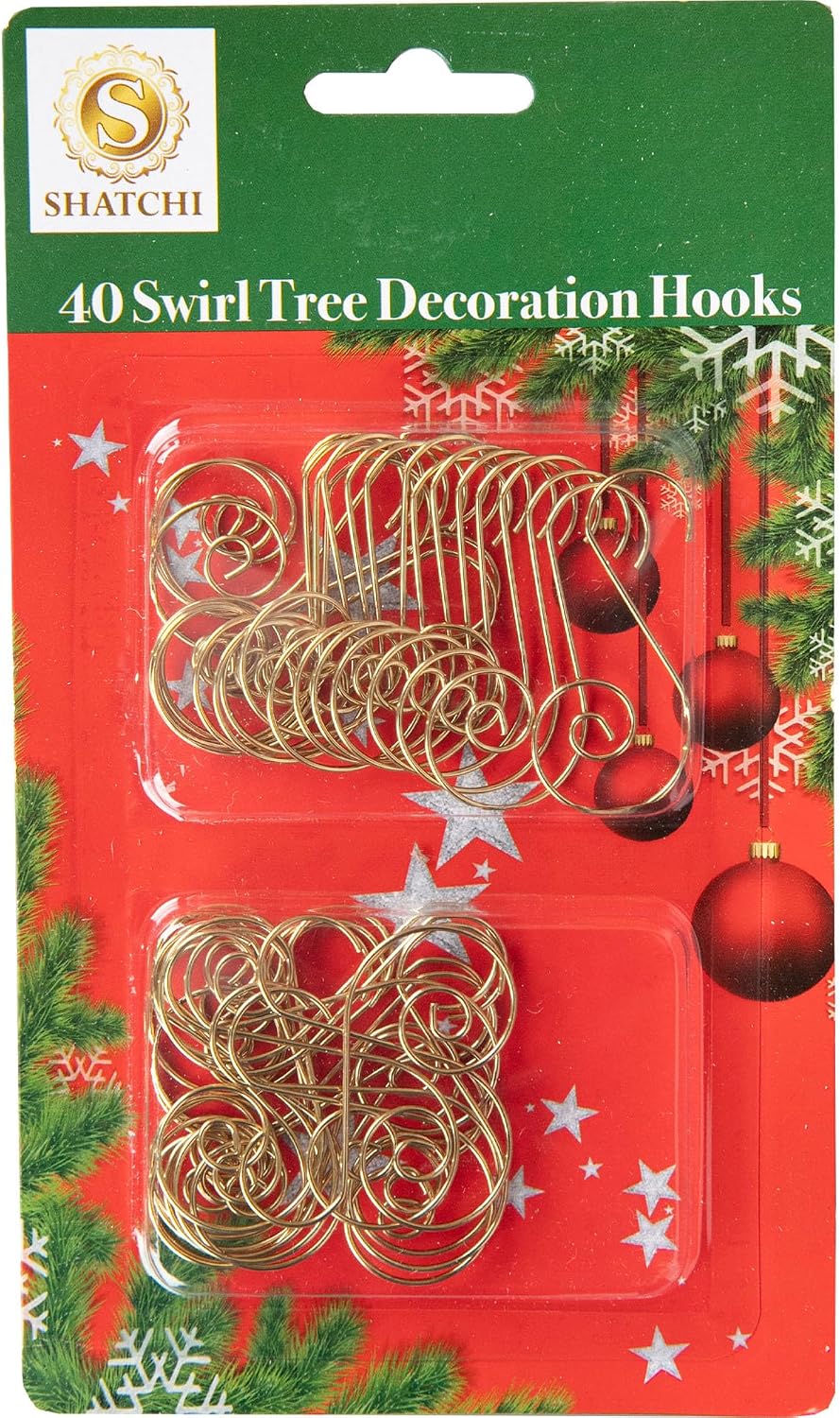 40Pcs Gold Christmas Ornaments Hangers Hooks for Christmas Tree Baubles, String Lights – Reusable Swirl S Hooks for Easy Xmas Art Craft Decorations