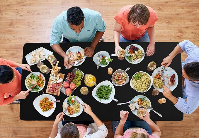 10 Pack Polyester Tablecloth, 60 x 102 Inch Black Polyester Table Cloth for 6 Feet Rectangle Tables, Stain and Wrinkle Resistant Washable Table Cover for Kitchen Wedding Banquet Restaurant Party