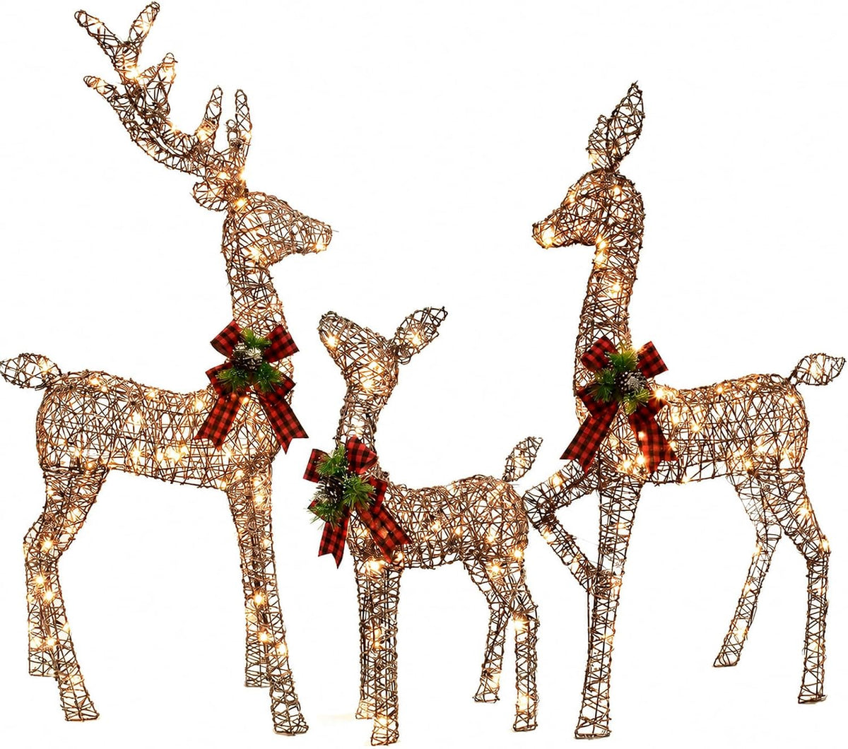 3d brown rattan christmas deer set, 210 leds, main product view