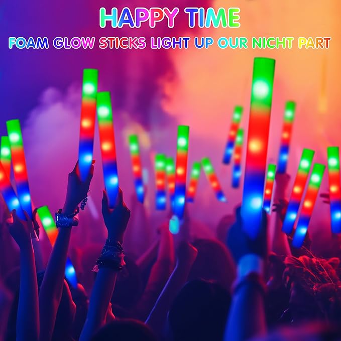 JOYIN 42 PCS LED Light Up Foam Sticks, Glow Sticks Party Favors Bulk with 3 Modes Color Flashing Glow Party Supplies for Halloween, Spooky Celebrations, Wedding, Camping, Birthday, Raves, Carnival