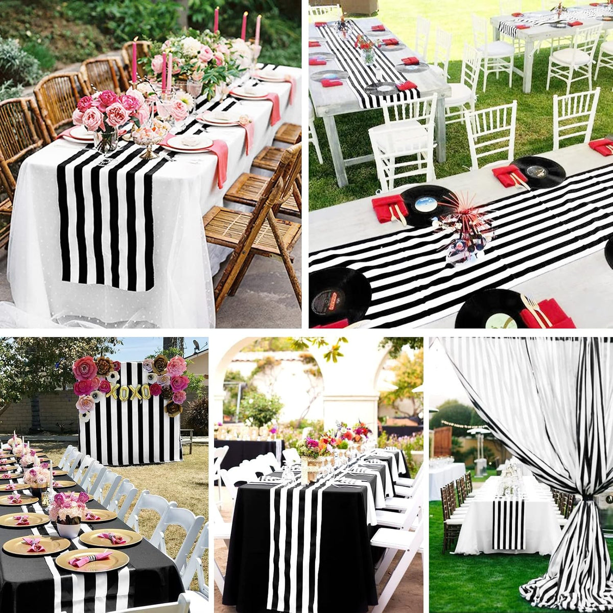 fani 15 Pack Black and White Striped Table Runner, 12 x 72 Inch