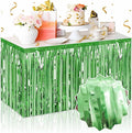 3 Pack 29 x108 Inch Light Green Foil Fringe Table Skirts Metallic Banner for Tinsel Streamer Garland Backdrop for Parade Floats Mother's Day, Graduate, Birthday, Wedding Party Decoration