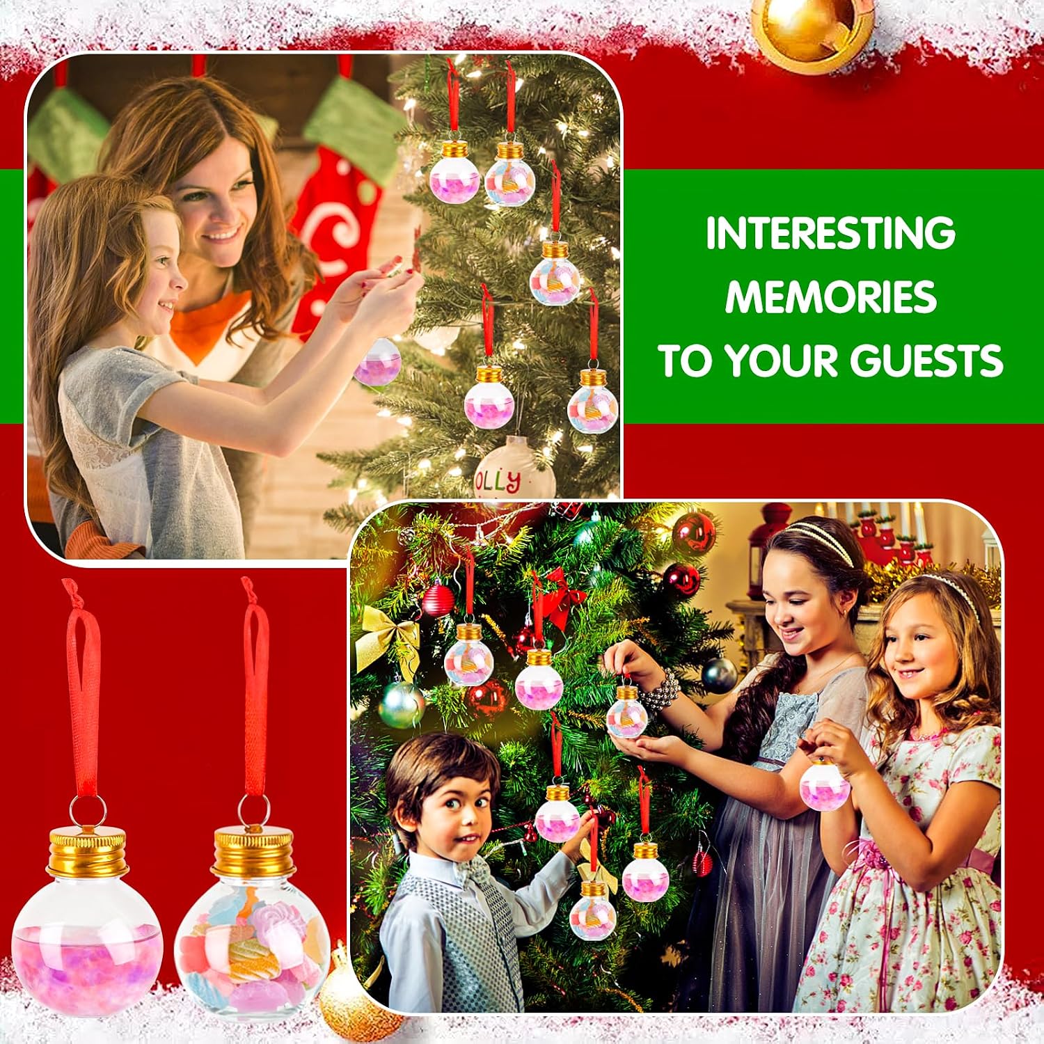 FOIMAS 24pcs Christmas Booze Balls,Christmas Fillable Booze Ball Tree Hanging Ornaments Clear Plastic Booze Pendant Ball for Chrismas Party Home Decoration