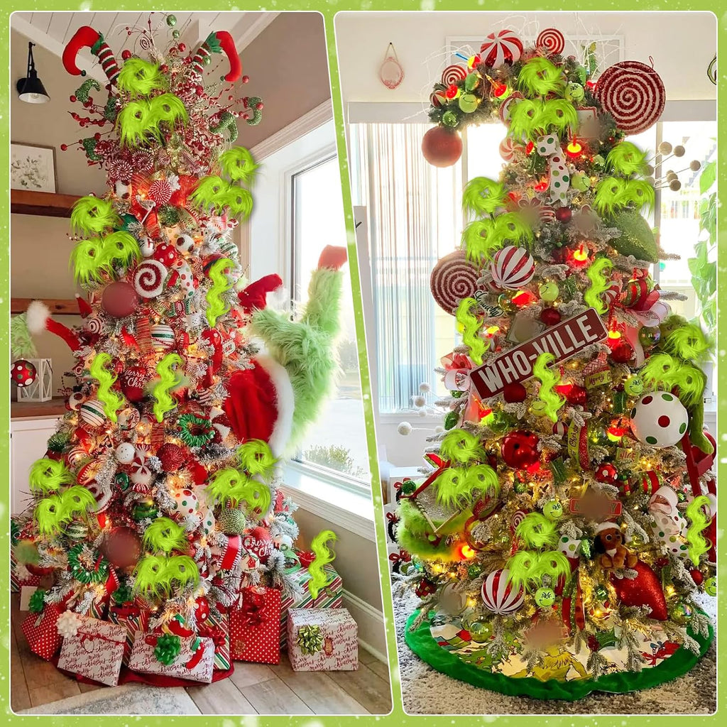 Christmas Tree Decorations, 10 PCS 17" Large Lime Green Furry Christmas Tree Topper Picks Decor Ornaments, Christmas Vase Fillers for Table Manle Gift Wrap, Xmas Home Holiday Decor