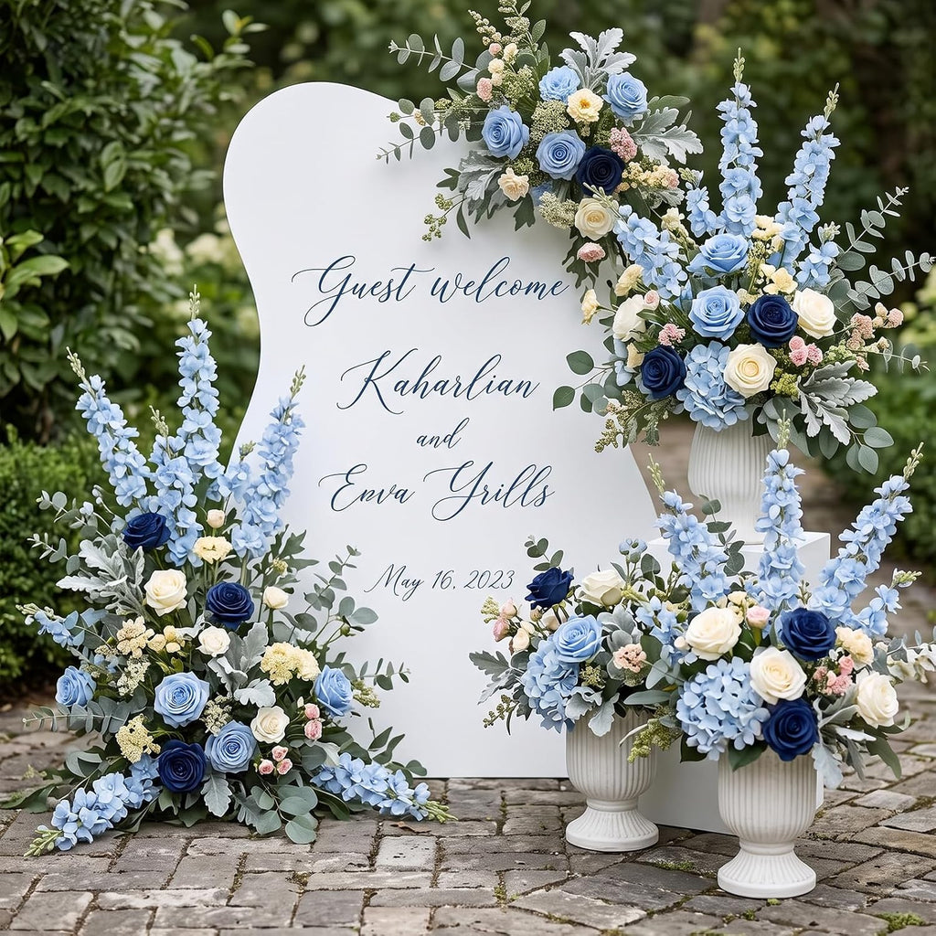 light blue delphinium artificial flower 33.5'' long stem, front angle view