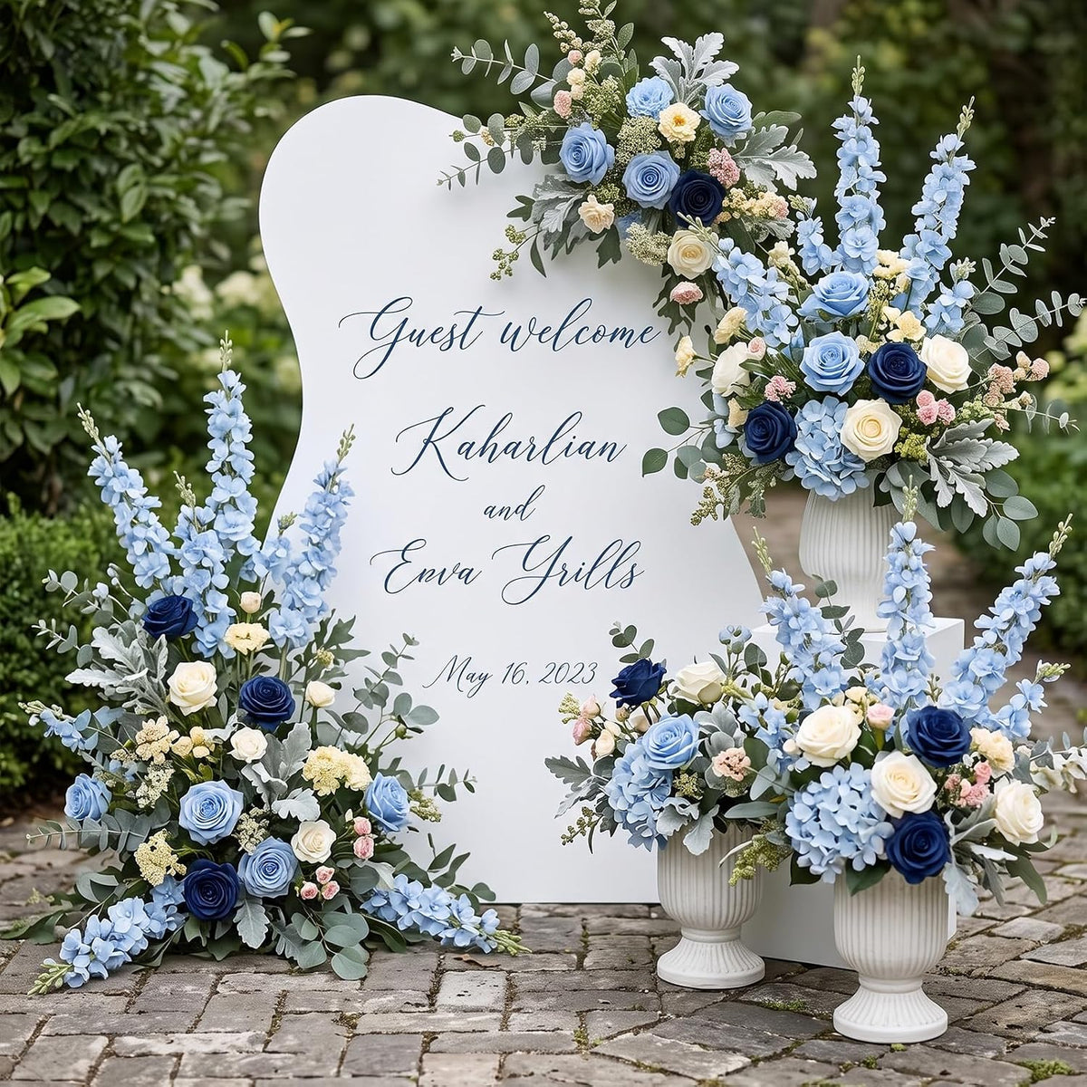 light blue delphinium artificial flower 33.5'' long stem, front angle view