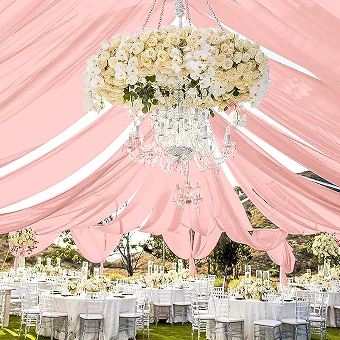 fani 6 Panels Dusty Rose Wedding Ceiling Drapes 5ftx30ft Ceiling Drapes Chiffon Fabric Arch Draping Sheer Curtains Soft Drapery Draping Wedding Ceiling Decorations for Party Ceremony Stage Swag