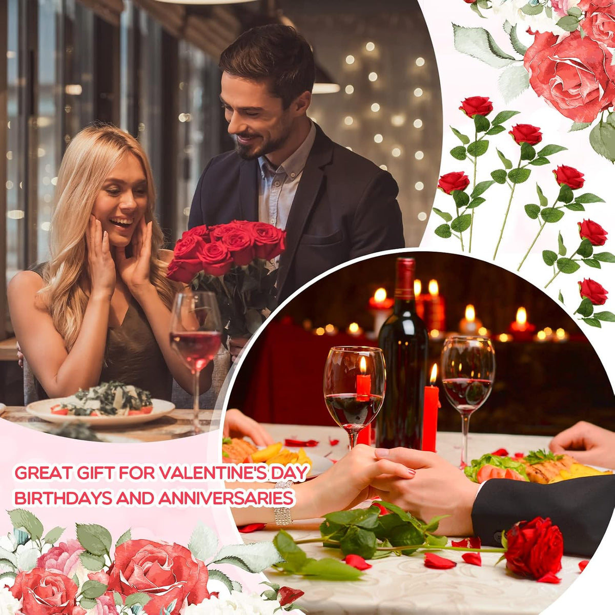 Jexine 100 Pcs Artificial Roses Flowers Bulk, Red