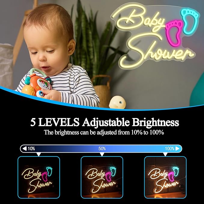 Baby Shower Neon Sign for Wall Decoration,Dimmable Oh Baby Neon Light for Gifts Bathroom Salon Children's Room Surname Shower Party(16.54 * 12.6In)