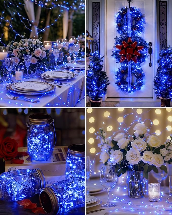 btfarm 12 Pack Fairy Lights Battery Operated, 7FT 20 LED Mini String Lights Waterproof Silver Wire for Mason Jars Centerpiece Table Crafts Bedroom Christmas Decoration, Blue