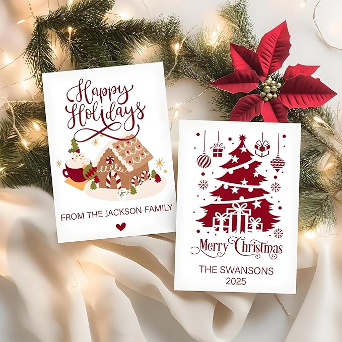 Custom Merry Christmas Cards - 4.7×6.7 Inches, 6 Festive Templates, Personalized Greeting Cards for Xmas (Cards)