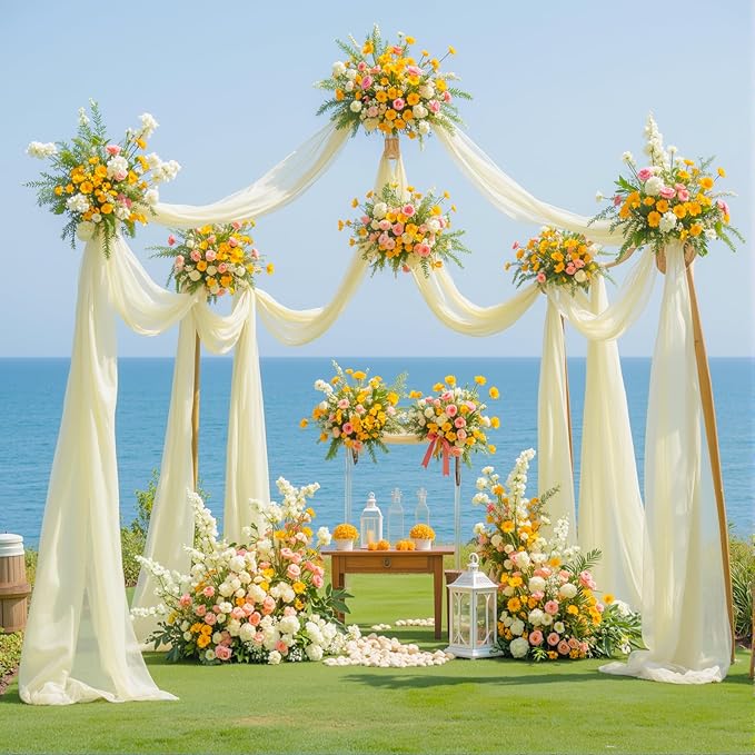 2 Panels Wedding Arch Draping Fabric Ivory Sheer Backdrop Curtain Arch Drape for Wedding Ceremony Reception,Bridal Shower Party Decorations 28" X 19ft