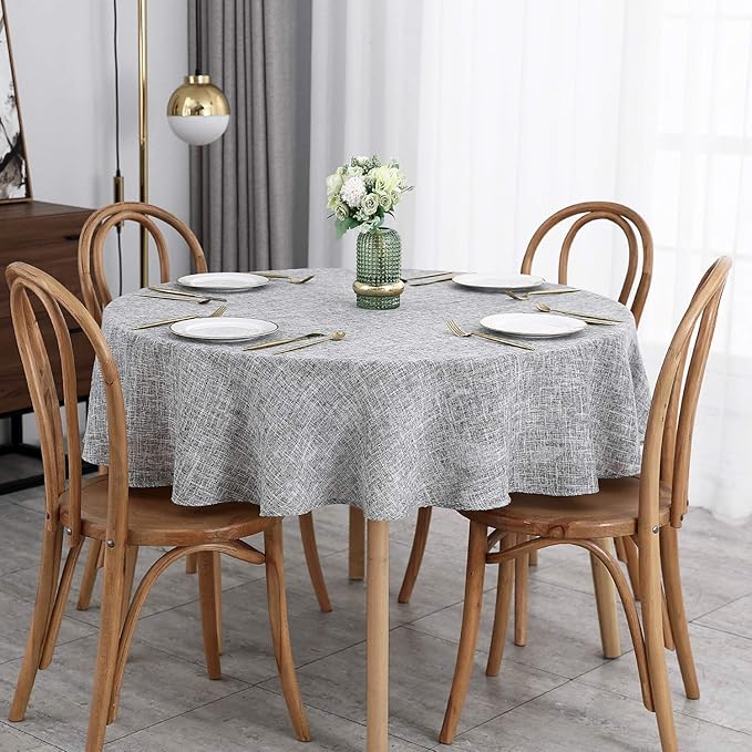 maxmill Flaxy Faux Linen Tablecloth with 2-Tone Slubby Texture Wrinkle Resistant Anti-Shrink Soft Table Cloth for Kitchen Dining Restaurant Tabletop for Event Dinner Round 70 Inch Light Gray