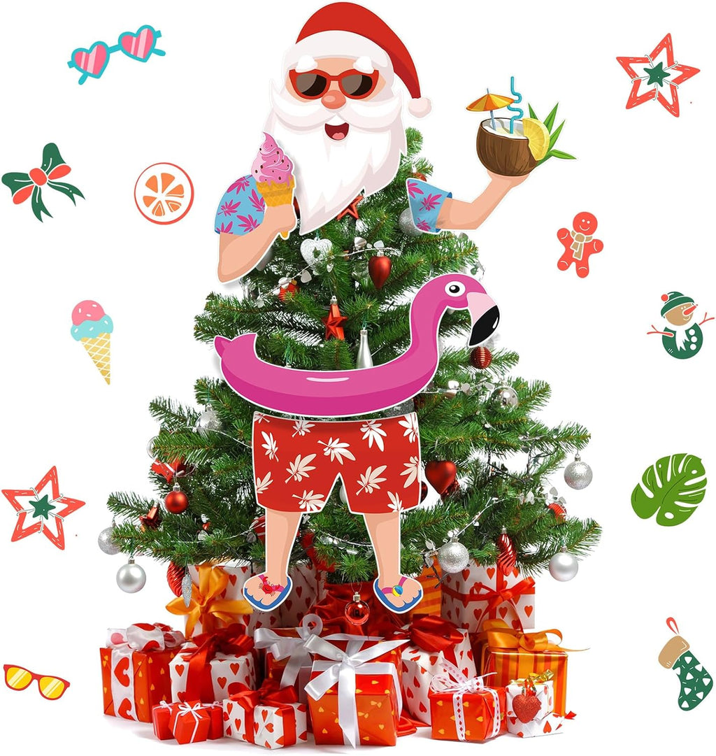 Watersay Christmas Tree Topper Hawaii Christmas Decoration Summer Santa Claus Tree Topper Flamingo Ice Cream Coconut Head Arms and Legs Xmas Ornament Decor for Home Party Supplies