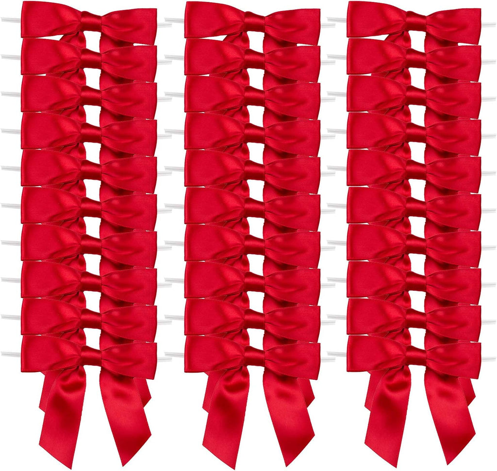 30pcs Boutique 2.5" Red Satin Ribbon Twist Tie Bows for Tying Up Packages Gift Wrapping
