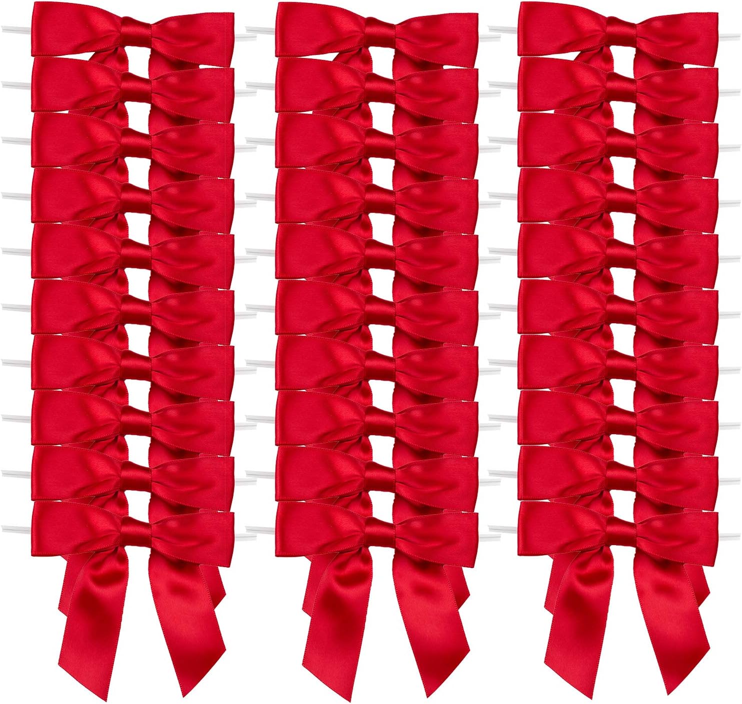 30pcs Boutique 2.5" Red Satin Ribbon Twist Tie Bows for Tying Up Packages Gift Wrapping