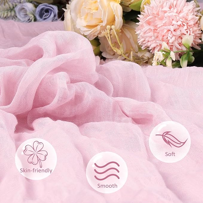 12 Pack Pink Cheesecloth Table Runner 10ft Boho Gauze Fabric Cheese Cloth Table Runner 35 x 120 Inch Rustic Sheer Runner for Romantic Wedding Decor Baby Shower Party Table Centerpiece Decoration