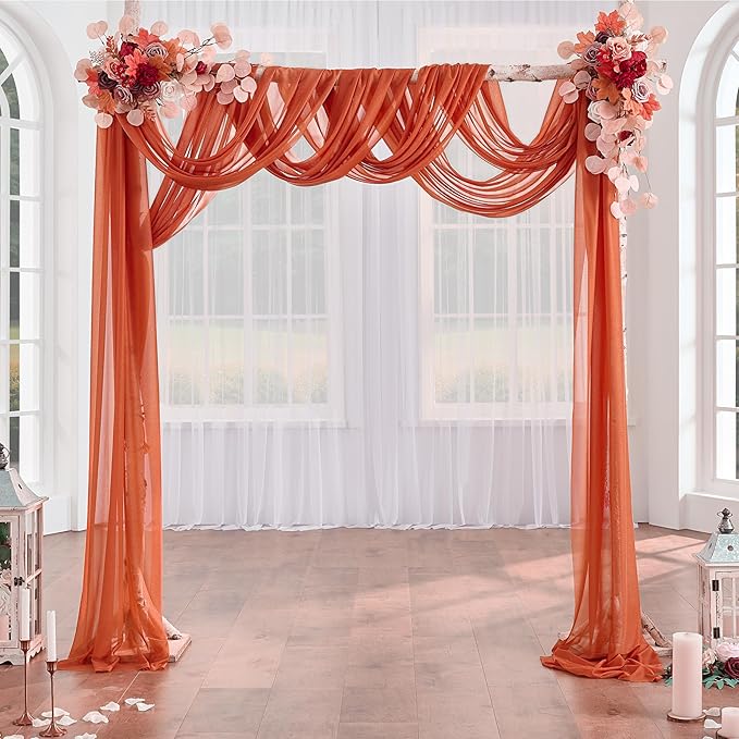 Arch Drapes for Wedding Arch Draping Fabric Terracotta Sheer Backdrop Curtain for Ceremony Bridal Party Decor 19Ft Length x 28" Width 4 Panels