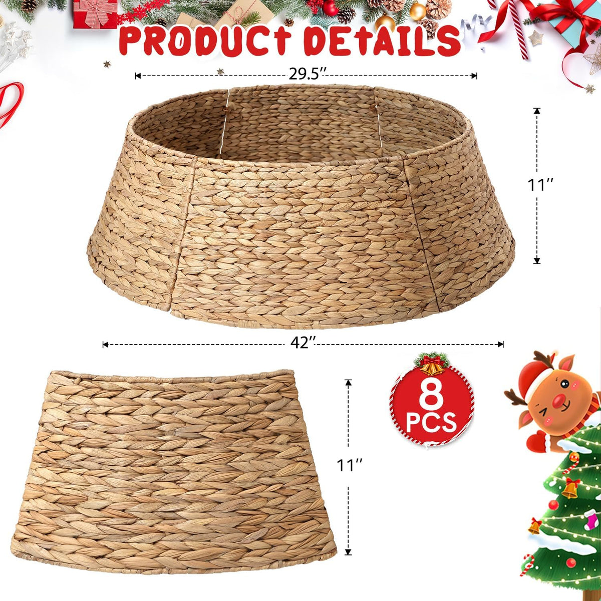 8-piece rattan christmas tree collar - 42" rustic, package contents