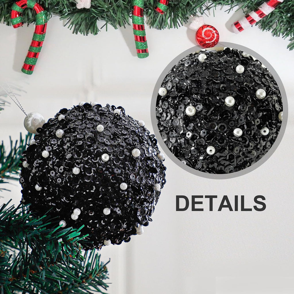 4.25" Christmas Ball Ornaments, 4pc Set Shatterproof Christmas Decorations Tree Balls for Xmas Trees Wedding Party Decoration (Black)…