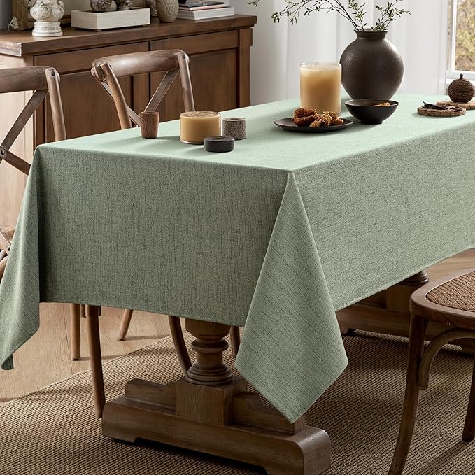 MIULEE Sage Green Linen Tablecloth 52x70 Inch Rectangle Table Cloth Waterproof,Stain Resistant & Wrinkle Resistant for Dining Party Wedding