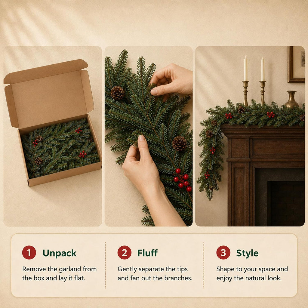 6 ft artificial christmas garland with berry and, side view
