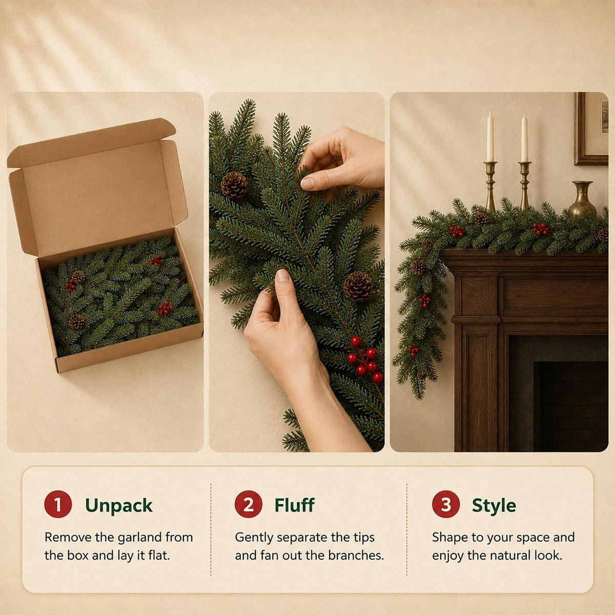 6 ft artificial christmas garland with berry and, side view
