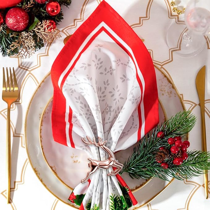 ZeeDix Set of 6 Rose Gold Elk Chic Napkin Rings for Christmas Dinning Table Setting-Wedding Receptions, Christmas, Thanksgiving and Home Kitchen for Casual or Formal