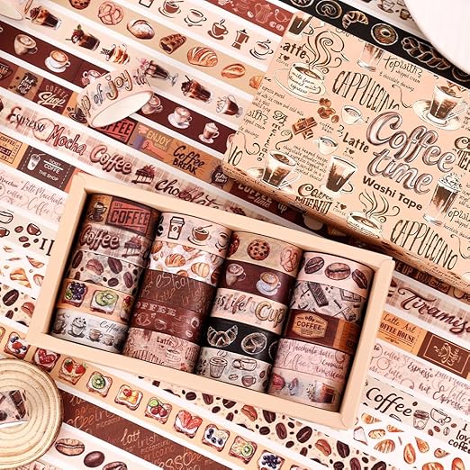 20 Rolls Coffee Theme Washi Tape Set, Writable Decorative Tapes for Scrapbooking, Bible Journaling, Bullet Journaling, 0.6"x79" per Roll