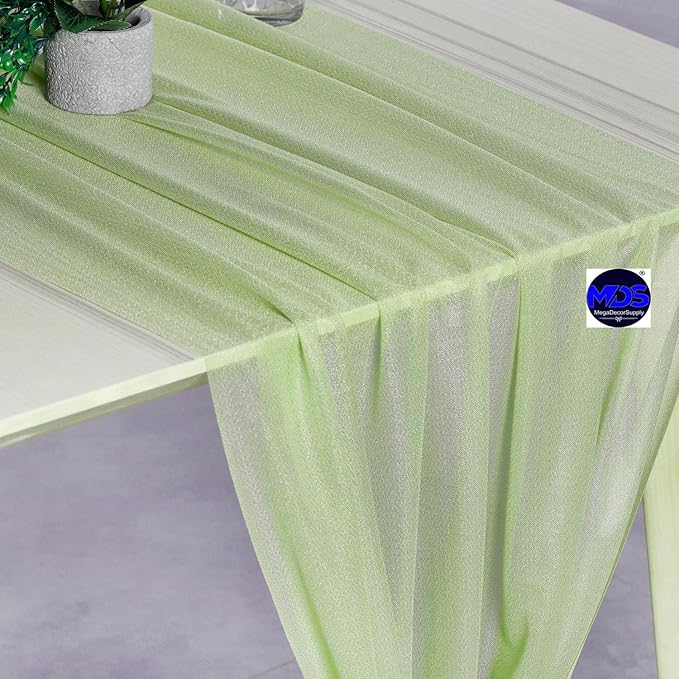 MDS Halloween Chiffon Table Runner - 1 Pack, 29 x 170 Inches, 14ft Each - Sheer Spooky Table Runners for Haunted House Parties, Trick-or-Treat Tables, Witchy Décor, Wedding & Events - Sage Green