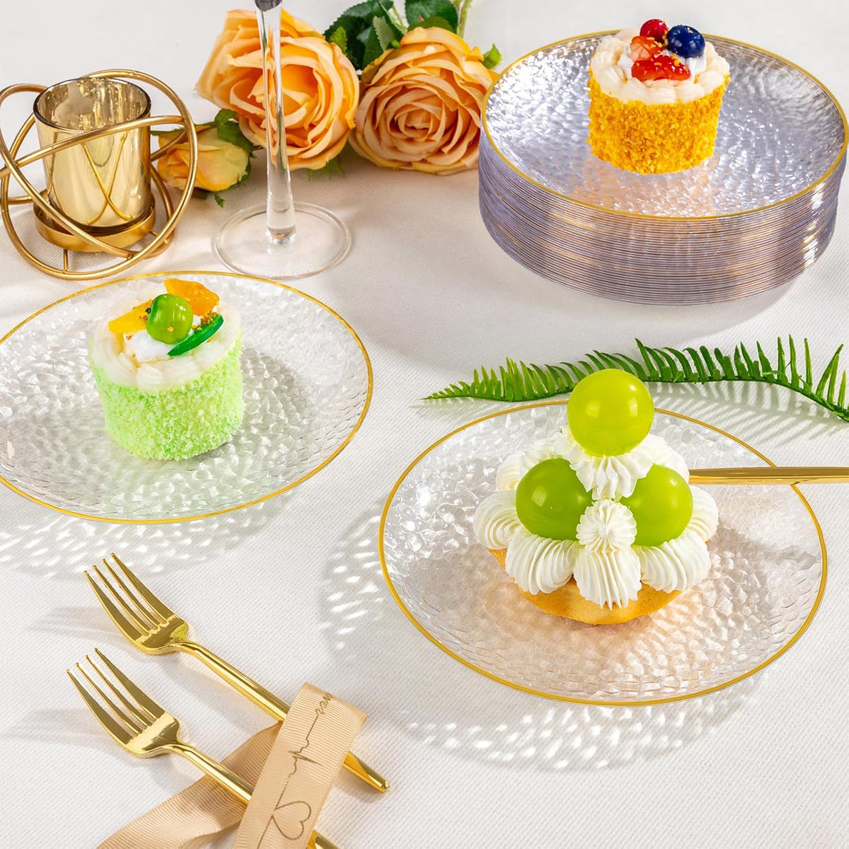 DaYammi 240Pcs Gold Plastic Plates Including 120Pcs Dessert Plates and 120Pcs...
