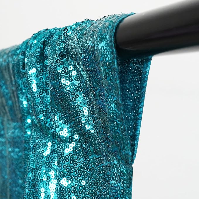 Poise3EHome 8Ft x 8Ft Teal Sequin Backdrop Curtain, Glitter Thick Satin Sequin Background Drapes, Opaque Sparkly Backdrop Curtain, Sequin Backdrop for Xmas Thanksgiving Wedding Party Decor