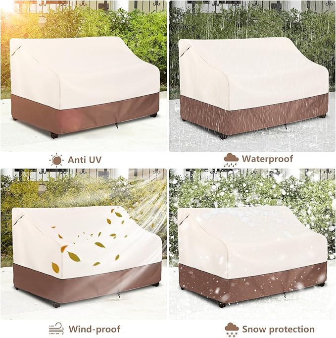 Okcool Heavy Duty Patio Sofa Cover, 100% Waterproof 3-Seater Outdoor Sofa Cover Fits up to 85W x 38D x 35H Inches, Lawn Patio Furniture Covers,Beige & Brown