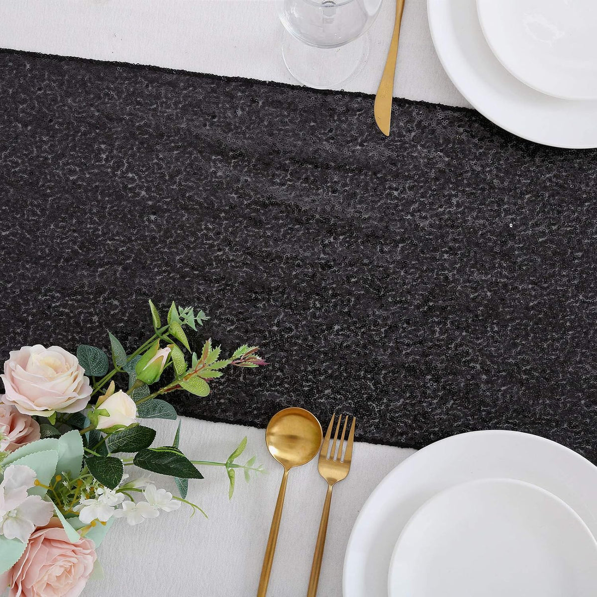 B-COOL Sequin Black Table Runner: 8 Pack 12x72Inch Glitter Decoration Sparkly...