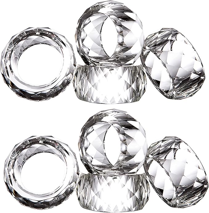 kitCom Crystal Napkin Ring Holders Set of 8, K9 Luxury Crystal Napkin Holder Rings, Diamond-Shaped Design, Napkin Buckles for Holiday Decor, Wedding, Christmas, Dinner Table, Thanksgiving (Pack of 8)