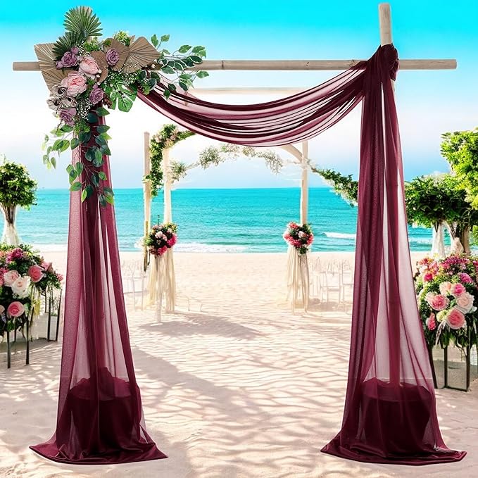 MDS Halloween Chiffon Draping Fabric - 1 Panel, 30" Wide x 50ft Long - Sheer Spooky Arbor & Canopy Drapery for Haunted House Backdrops, Party Ceilings, DIY Costumes & Themed Events - Burgundy