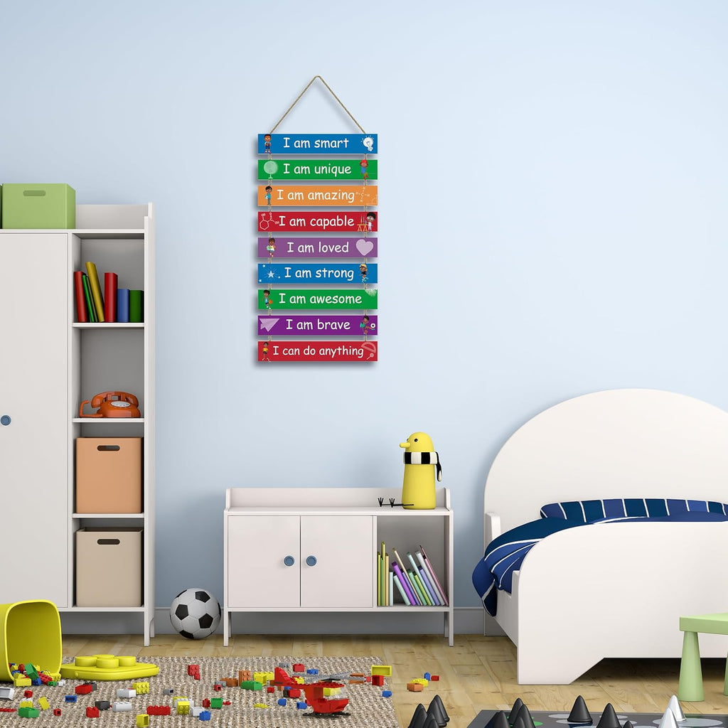 Kids Room Decor, Set of 9 Pieces Boys Room Wall Art, Motivational Wall Decor Wall Hanging Plaque for Kids Bedroom Playroom Bathroom Decorations