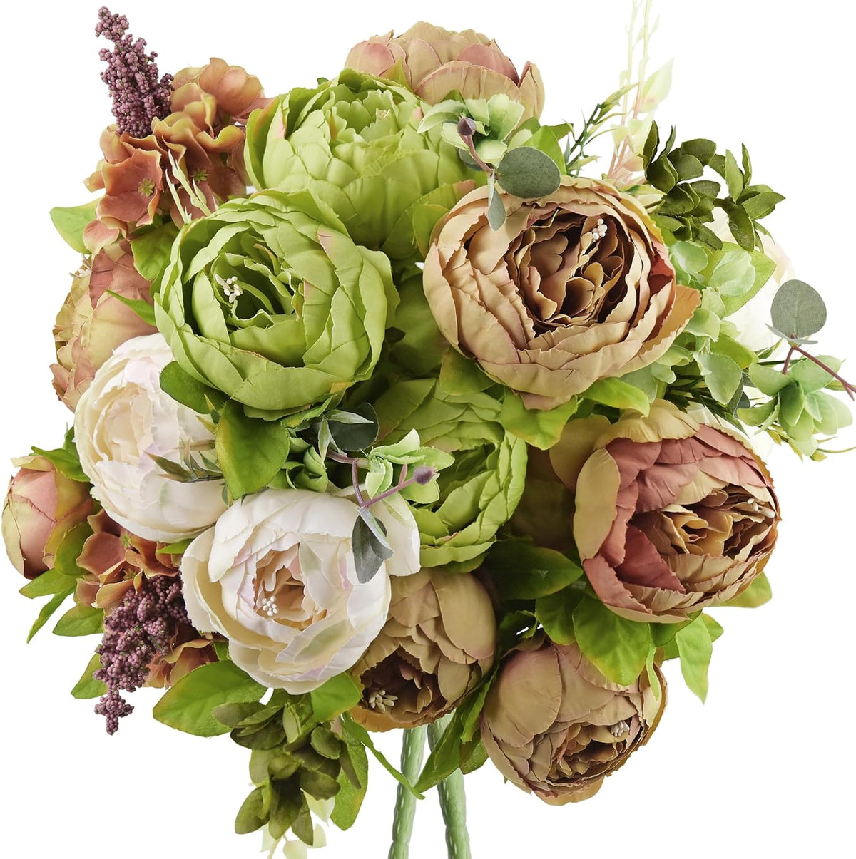 fiveseasonstuff rustic brown, beige & green artificial peony, main product view