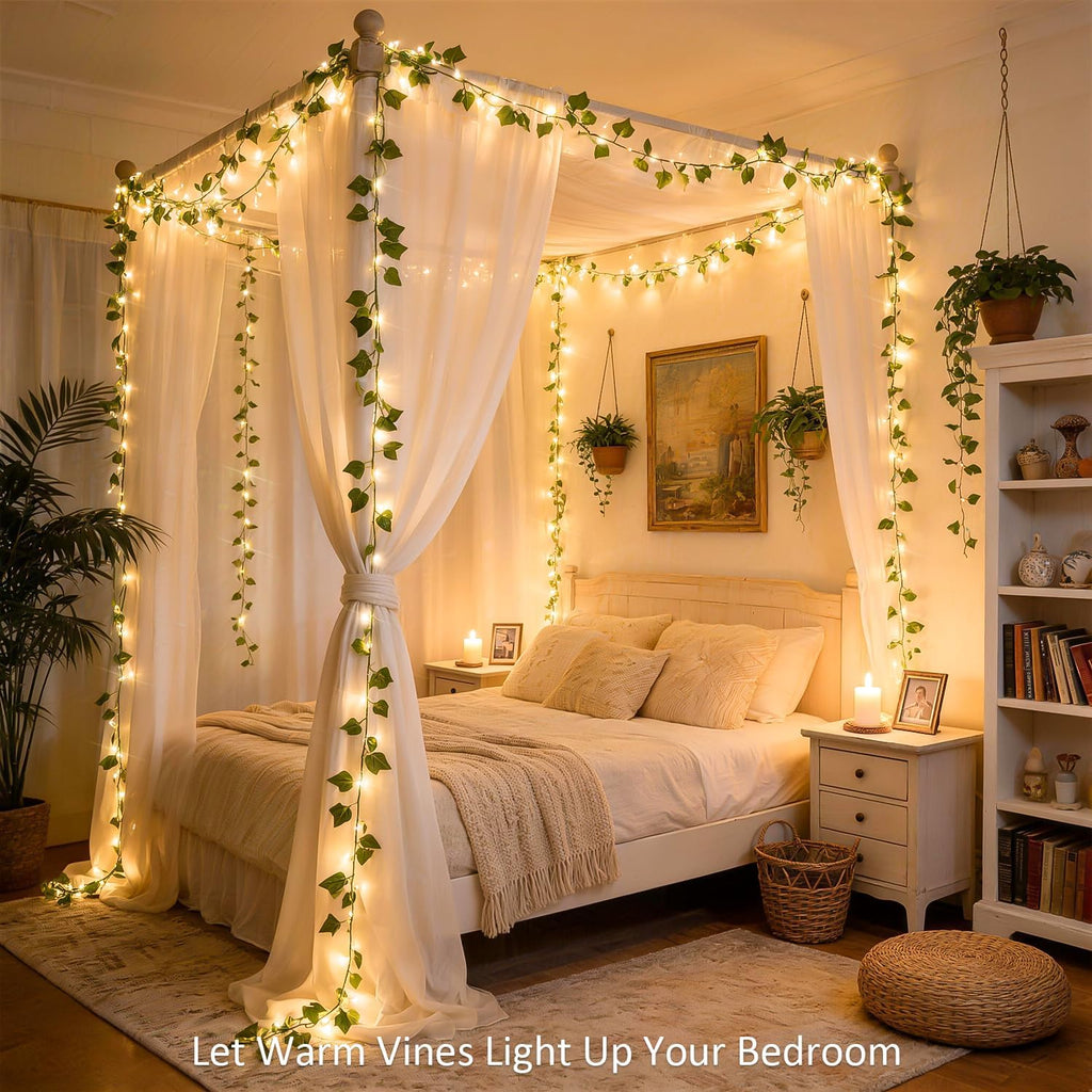 JMEXSUSS 100 LED Vines with Fairy Lights USB/Battery Operated, 33 FT Ivy Vine Lights with Remote, Fake Leaf String Lights for Bedroom Classroom Wall Dorm Garden Wedding Decor (Warm White)